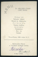 MENÜKÁRTYA 1925. Marosvásárhely,Tornakert Vendéglő  /  MENU CARD 1925 Hotel Gym Garden - Unclassified