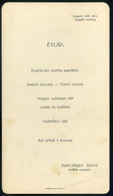 MENÜKÁRTYA 1909. Szeged , Próféta Étterem , Regatta Verseny - Zonder Classificatie