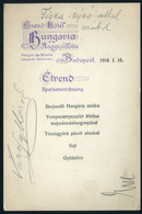 MENÜKÁRTYA 1918 Budapest, Grand Hotel Hungaria "Étrend" A "Tisza újév Alkalmából"   /  MENU CARD 1918 Grand Hotel Hungar - Zonder Classificatie