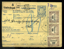CZINDERYBOGÁD 1922. Csomagszállító Hivatalos Bélyegekkel Pécsre Küldve  /  1922 Parcel P.card Official  Stamps To Pécs - Lettres & Documents
