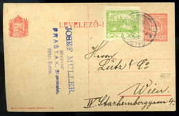 GALGÓC 1919.07. 10f-es Díjjegyes Levlap Hradzsin Kiegészítéssel Bécsbe Küldve  /  1919.07. 10 F Stationery P.card Hradzs - Covers & Documents