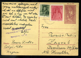 CSÖRGŐ / Čerhov 1943. Kiegészített Díjjegyes Lap, "Rendőrség, Csörgői Kisegítő Toloncház" Bélyegzéssel Zágrábba  /  1943 - Lettres & Documents