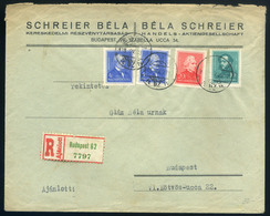 BUDAPEST 1939. Helyi, Ajánlott Céges Levél Arcképek Háromszínű Bérmentesítéssel  /  Local Reg. Corp. Letter Portraits 3  - Lettres & Documents