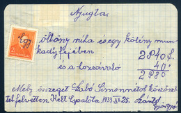 CSANÁDPALOTA 1933. Nyugta Illetékbélyeg Helyett Arcképek 2f-rel !!  /  1933 Receipt Instead Of Stamp Duty Portraits 2f - Covers & Documents