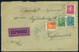 TISZAFÖLDVÁR ÓSZŐLLŐ 1937. Expressz Négybélyeges Arcképek Bérmentesítésű Levél , Hajdúszoboszlóra Küldve   /  Express 4  - Covers & Documents