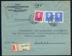 NAGYSZŐLLŐS / Виноградів 1939. Ajánlott Levél, M.Kir.Posta Kisegítő Bélyegzéssel Husztra Küldve  /  1939 Reg. Letter Hun - Covers & Documents