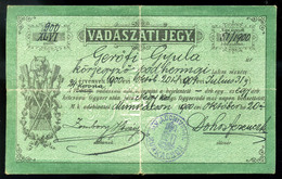 MUNKÁCS 1900. Vadászati Jegy / Hunting Ticket - Zonder Classificatie
