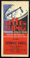 SZÁMOLÓ CÉDULA  Régi Reklám Grafika ,Schwarz órás, ékszerész  /  COUNTING CARD Vintage Adv. Graphics, Schwarz Watchmaker - Zonder Classificatie