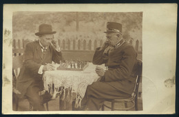 1918. Sakkozók, Fotós Képeslap, Poprád-Podolin Mozgóposta Bélyegzéssel   /  1918 Chess Players Photo Vintage Pic. P.card - Used Stamps