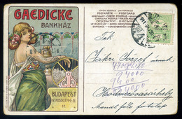 BUDAPEST 1911. Geadicke Bankház, Ritka Reklám Képeslap Céglyukasztásos Bélyeggel Hódmezővásárhelyre Küldve  /  1911 Gead - Used Stamps