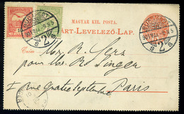 BUDAPEST 1901. 05!!  Krajcár-Turul Vegyes Bérmentesítés, 5Kr Zárt Díjjegyes Levlap 10+5f Kiegészítéssel Párizsba Küldve. - Used Stamps