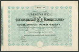 RÁKOSSZENTMIHÁLY 1911. Takarékpénztár, Részvény - Zonder Classificatie