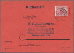 Berlin: 40 Pf. Bauten Als EF Auf Rückschein Von Berlin N20 Vom 11.9.52 Karte Etwas Bügig Mit Kl. Ein - Covers & Documents