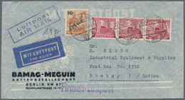 Berlin: 1949: Luftpostumschlag Firma BAMAG Als FIRMENLUFTPOST Übersee Tarif II 14g ( 30 + 2 X 50 LP - Briefe U. Dokumente