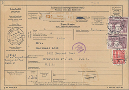 Berlin: Paar 2 DM Bauten Mit 20 Pf. Bauten Erg.-Wert 1953 Zusammen Auf Übersee-Paketkarte Ab Berlin- - Covers & Documents