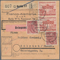 Berlin: 3 DM. Bauten Im Paar U. 2 Mal 60 Pf. Zusammen Auf Eil-Paketkarte Ab Berlin SW77 Vom 1.11.51 - Lettres & Documents