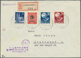 Berlin: 1950: Fernbrief Einschreiben 60 Pf. ( 20 + 40 R ) Mit 5 Pf. Grünaufdruck, 5 Pf. Bizone Baute - Lettres & Documents