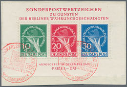 Berlin: 1949, Währungsgeschädigten-Block Auf Knapp Geschnittenem Briefstück (weißer Karton) Mit Rote - Briefe U. Dokumente