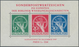 Berlin: 1949, Währungsgeschädigten-Block Mit Plattenfehler Bei Der 30 Pf Marke "zusätzlicher Senkrec - Briefe U. Dokumente