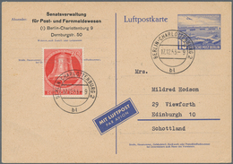 Berlin - Ganzsachen: 15 Pf. Lp-Karte 1953 Mit Ankündigungstext Mit 20 Pf. Glocke Mitte Als Lp-Auslan - Autres & Non Classés