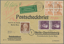 Berlin - Postschnelldienst: 4er-Block 4 Pf. Bauten Mit 4 U. Paar 30 Pf. Männer I Auf Postscheckbf.! - Covers & Documents