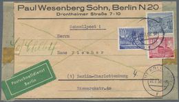 Berlin - Postschnelldienst: 30, 40 U. 80 Pf. Bauten Zusammen Auf Kpl. Adressträgerteil Einer Postsch - Lettres & Documents