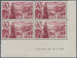 Französische Zone - Baden: 1949, 90 Pf Braunkarmin Im Postfrischen Viererblock Aus Der Rechten Unter - Andere & Zonder Classificatie