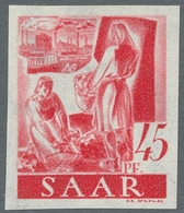 Saarland (1947/56): 1947, "45 Pfg. Dunkelrosarot Ungezähnt", Postfrischer Wert Mit Seltener Kombinat - Neufs