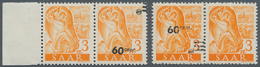 Saarland (1947/56): 1947, Freimarken-Aufdrucke, 60 C. Auf 3 Pfg. Orange, Zwei Waagerechte Paare Je " - Ungebraucht