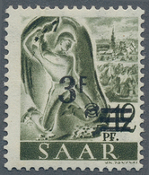 Saarland (1947/56): 1947, Aufdruck-Ausgabe, "3 F" Auf 12 Pfg. Schwarzgrauoliv, Aufdruckabart (anstat - Ungebraucht