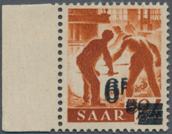 Saarland (1947/56): 1947, 6 Fr. Auf 24 Pfg. Urdruck Mit Doppeltem Aufdruck, Randstück, Postfrisch, P - Ongebruikt