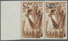 Saarland (1947/56): 1947, Freimarken-Aufdrucke, 20 F. Auf 84 Pfg., Waagerechtes Paar Vom Linken Boge - Unused Stamps