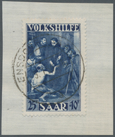 Saarland (1947/56): 1949, Volkshilfesatz 5 Werte Komplett Jeweils Auf Briefstück Mit Meist Zentrisch - Ungebraucht