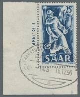 Saarland (1947/56): 1949, "Saar IV" Komplett Je Als Eckrandwert Mit Druckdatum, Gestempelter Satz, T - Unused Stamps