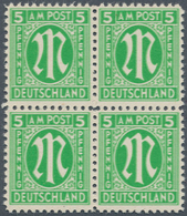 Bizone: 1945, AM-Post 5 Pfg. Mit Doppeldruck Im Viererblock, Tadellos Postfrisch, Ohne Signaturen, M - Sonstige & Ohne Zuordnung