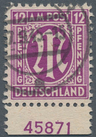 Bizone: 1945, AM-Post 12 Pf Amerikanischer Druck, Dunkel(lila)purpur Vom Bogenunterrand, Feld 99 Mit - Sonstige & Ohne Zuordnung