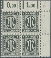 Bizone: 1945, AM-Post 1 Pf. Deutscher Druck, Postfrischer Eckrand-Viererblock Aus Der Rechten Oberen - Other & Unclassified