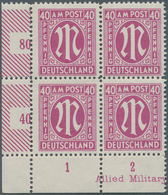 Bizone: 1945, AM-Post 40 Pf. Rotlila, Gezähnt L 11:11½ Im Tadellos Postfrischen Vierer-Block Aus Der - Other & Unclassified