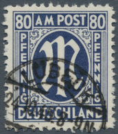 Bizone: 1945, AM-Post Deutscher Druck 80 Pfg. Schwarzultramarin, Gezähnt L 11:11½, Sauber Zeitgerech - Other & Unclassified