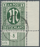 Bizone: 1945, Freimarke 1 RM AM POST, Deutscher Druck, Eckrandstück Feld 25 Aus Schalterbogentyp 5, - Other & Unclassified