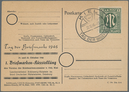 Bizone: 1946 Karte Mit Zudruck Der 1. Briefmarkenausstellung In Kiel Und Sst. Tag Der Briefmarke - Autres & Non Classés