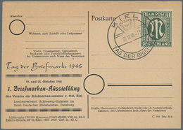 Bizone: 1946 Karte Mit Zudruck Der 1. Briefmarkenausstellung In Kiel Und Sst. Tag Der Briefmarke - Sonstige & Ohne Zuordnung