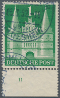 Bizone: 1952, Bautenserie 1 DM Grün Vom Bogenunterrand, Enge Zähnung, Bogennummer "11" (Bagel), Gest - Sonstige & Ohne Zuordnung