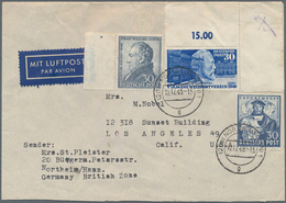 Bizone: 1948, Luftpostbrief Frankiert Mit Drei "Blauen", 30 Pfg. Hannover Messe, Geothe Und Stephan - Sonstige & Ohne Zuordnung