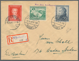 Bizone: 1949, 10 Pfg. Bis 30 Pfg. Von Goethe Komplett Auf R-FDC Aus "KARLSRUHE 15.8.49" Mit L1 "Aus - Autres & Non Classés