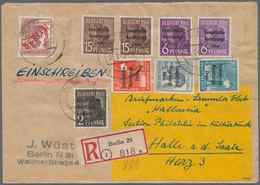 Bundesrepublik Und Berlin - Postkrieg: 60 Pf. Rotaufdruck Mit SBZ 2, 6(2), 8, 12, 15(2) U. 20 Pf. Ar - Autres & Non Classés