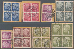 Bundesrepublik Deutschland: 1954, Heuss 15, 20, 50, 60, 70, 100 Pfg. Je Als Gestempelter Viererblock - Covers & Documents