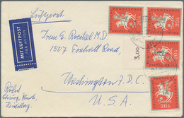 Bundesrepublik Deutschland: 1958, 20 Pfg. Jugend, Vier Exemplare Auf Luftbrief Ab HEIDELBERG Nach US - Covers & Documents
