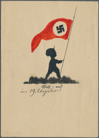 Ansichtskarten: Propaganda: 1934 Ca., Handgemalte NS-Glückwunschkarte, Beschrieben Mit Leichten Gebr - Political Parties & Elections