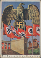 Ansichtskarten: Propaganda: 1938, "REICHSPARTEITAG NÜRNBERG", Kolorierte Propagandakarte NS-Fahnen, - Political Parties & Elections